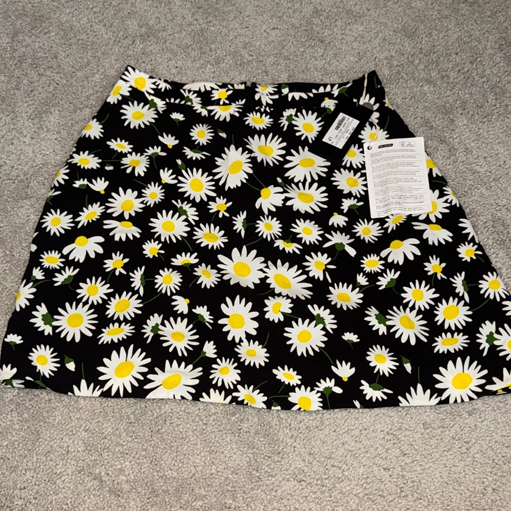 Yves Saint Laurent Black Daisy Print Mini Skirt with White and Yellow Flowers